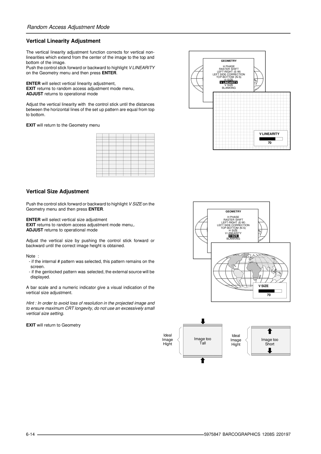 Barco R9000893, R9000896 owner manual Vertical Linearity Adjustment, Vertical Size Adjustment 