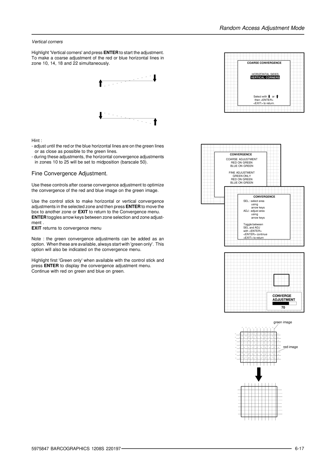 Barco R9000896, R9000893 owner manual Fine Convergence Adjustment, Vertical Corners 