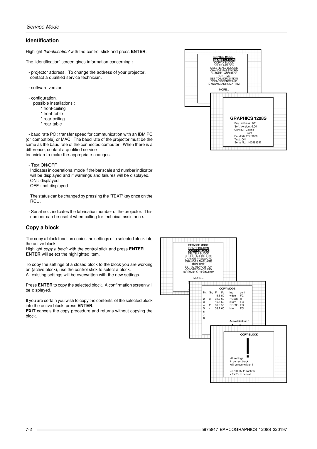 Barco R9000896, R9000893 owner manual Identification, Copy a block, Copy Mode 