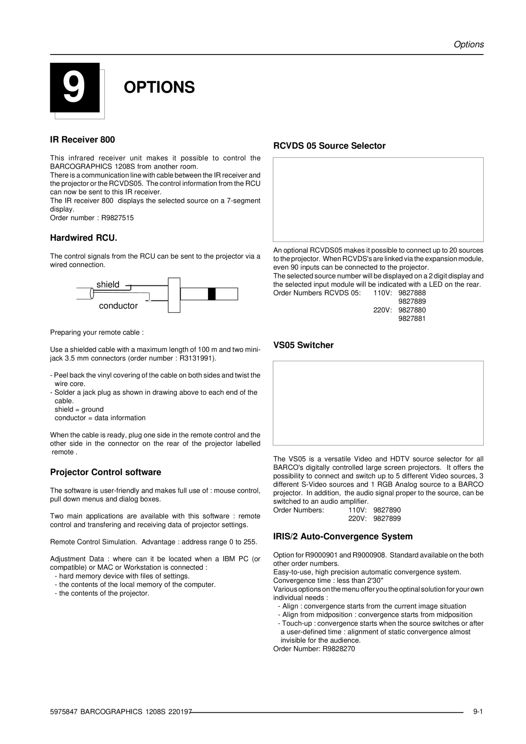 Barco R9000893, R9000896 owner manual Options 