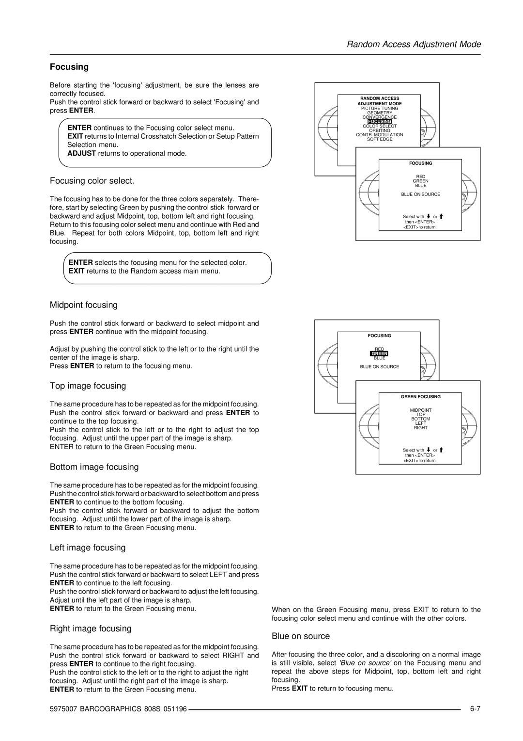 Barco R9000908, R9000901 owner manual Focusing 