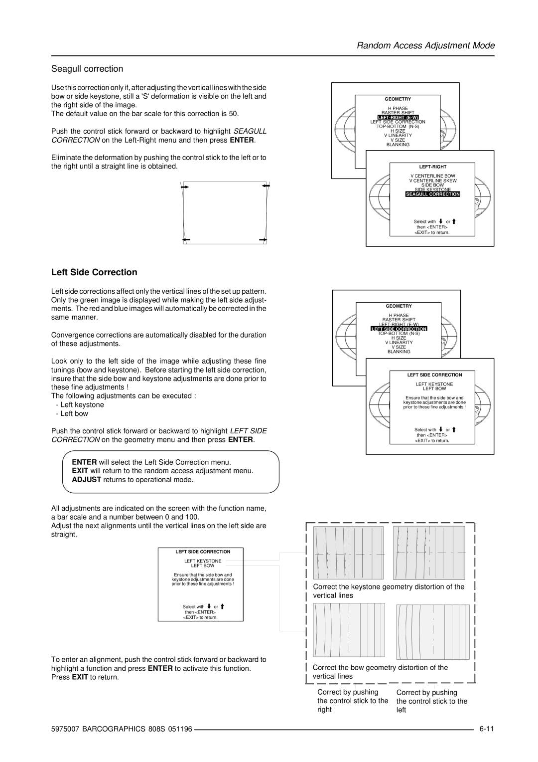 Barco R9000908, R9000901 owner manual Seagull correction, Left Side Correction, Seagull Correction 