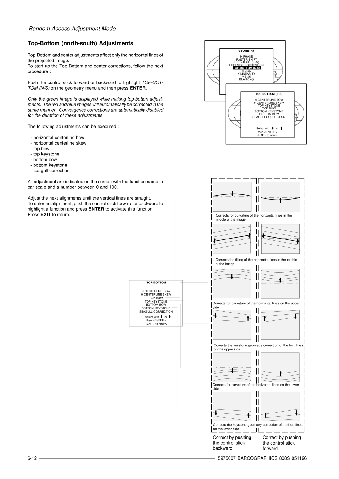 Barco R9000901, R9000908 owner manual Top-Bottom north-south Adjustments, Top-Bottom N-S 