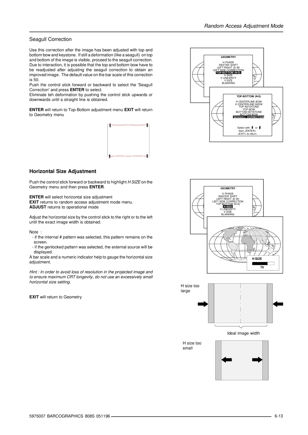 Barco R9000908, R9000901 owner manual Horizontal Size Adjustment, Exit will return to Geometry 