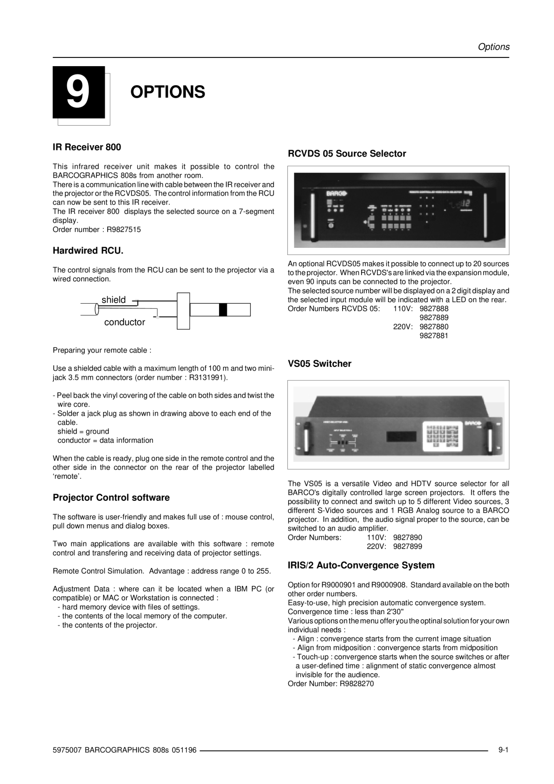 Barco R9000908, R9000901 owner manual Options 