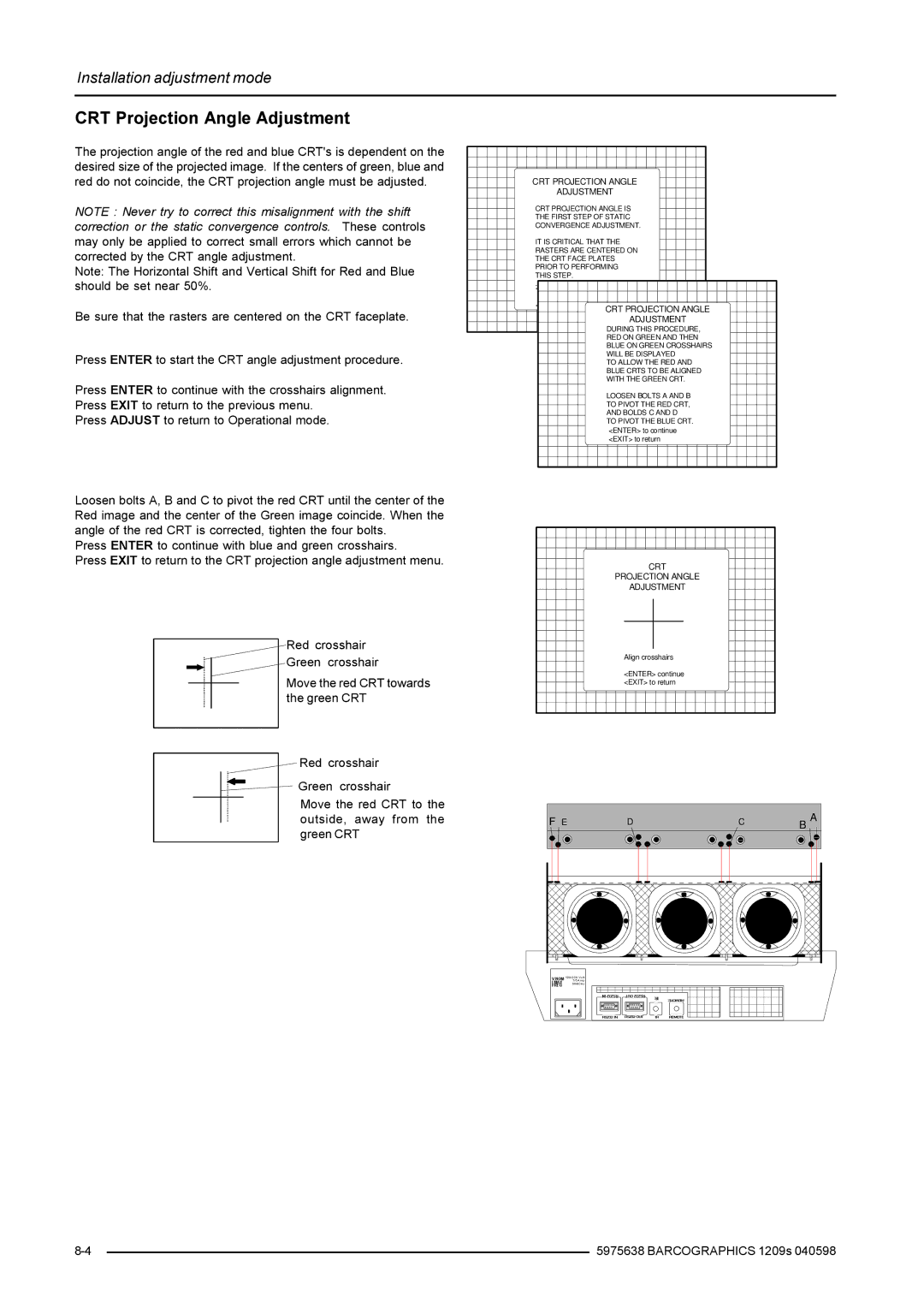 Barco R9000972, R9000977 installation manual CRT Projection Angle Adjustment 