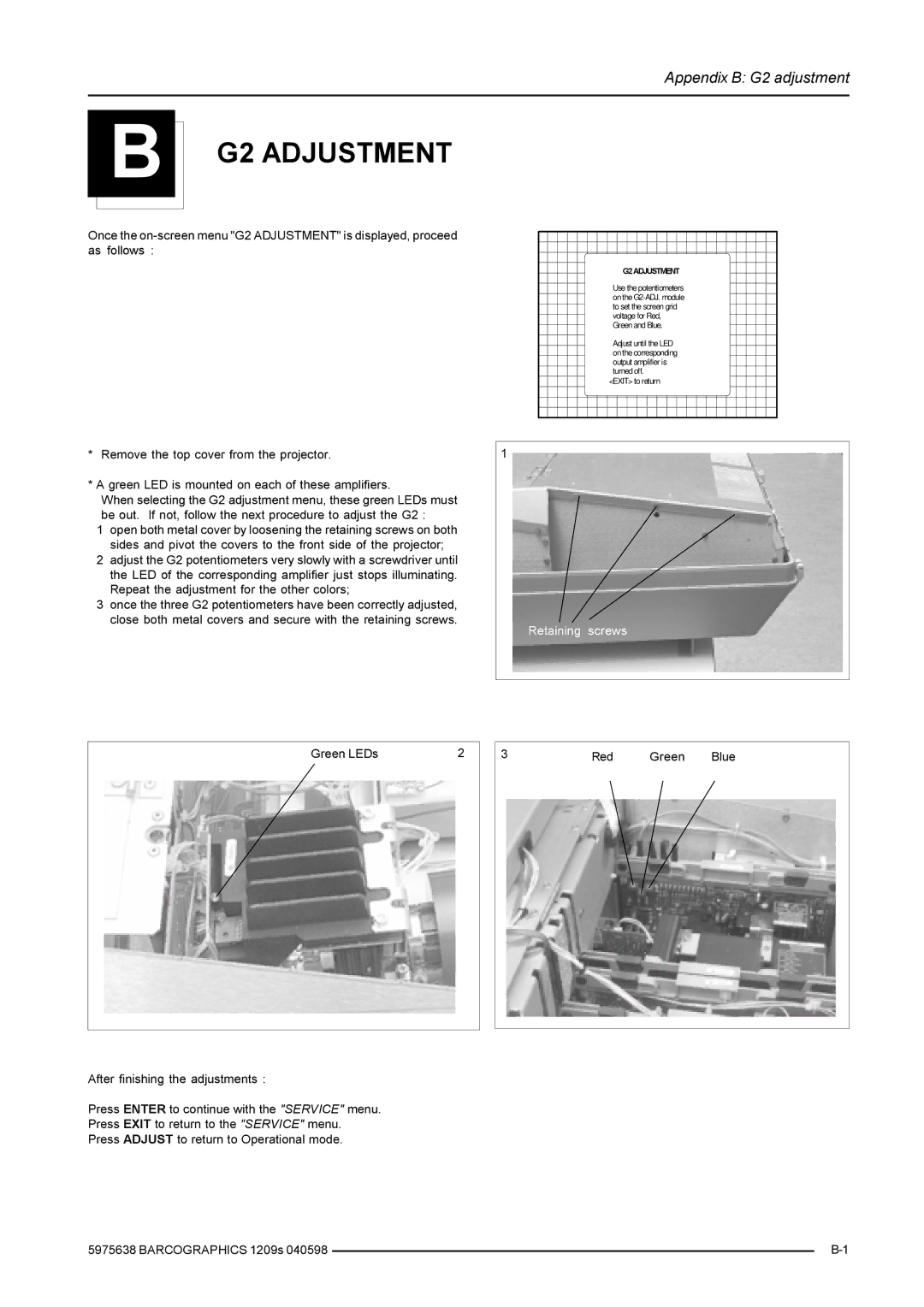 Barco R9000977, R9000972 installation manual $-867017, G2 Adjustment 