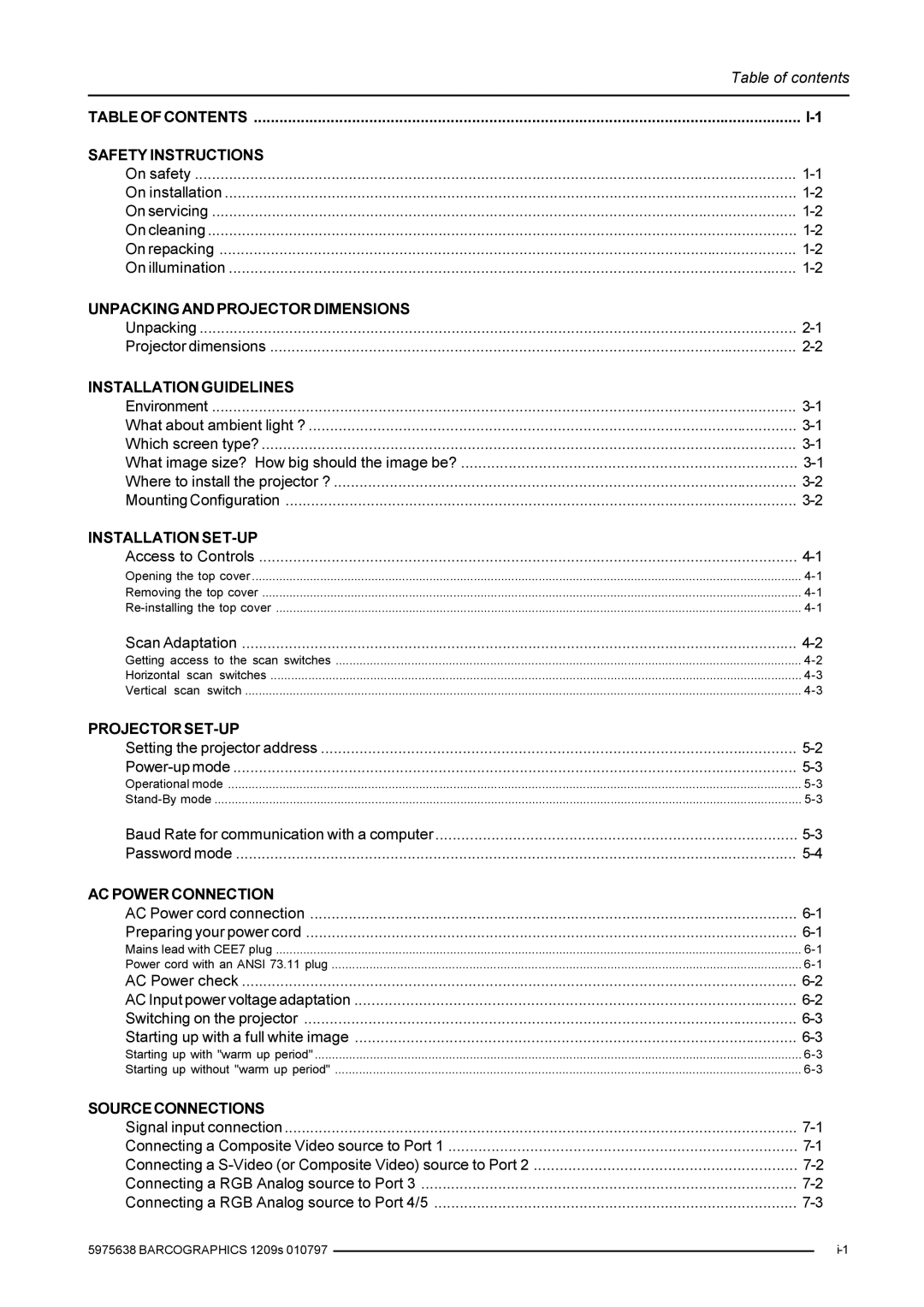 Barco R9000977, R9000972 installation manual Safety Instructions 