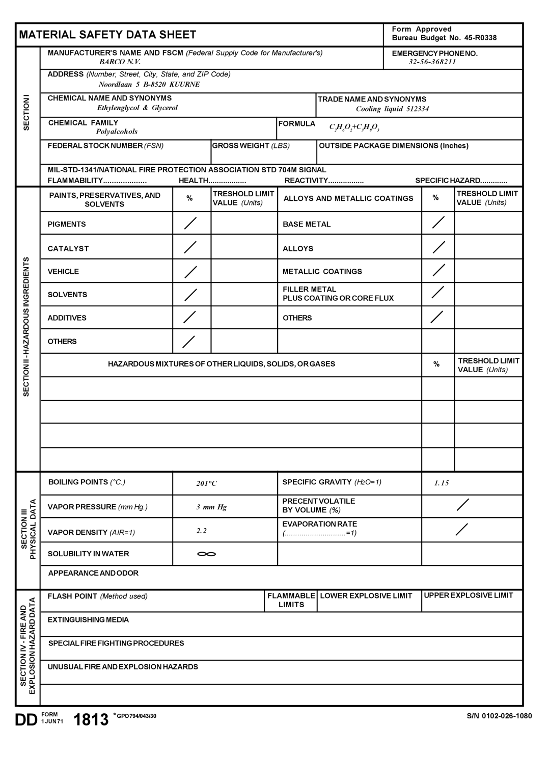 Barco R9000977, R9000972 Emergencyphoneno, Chemical Name and Synonyms Trade Name and Synonyms, Chemical Family Formula 