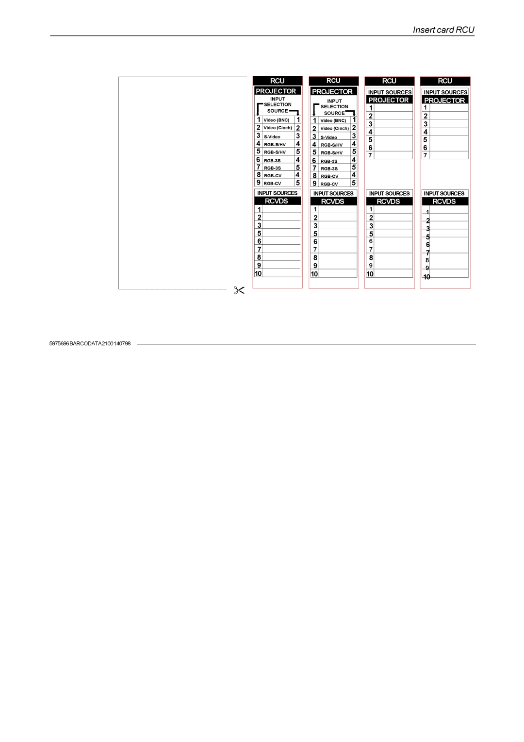 Barco R9001070 owner manual Insert card RCU 