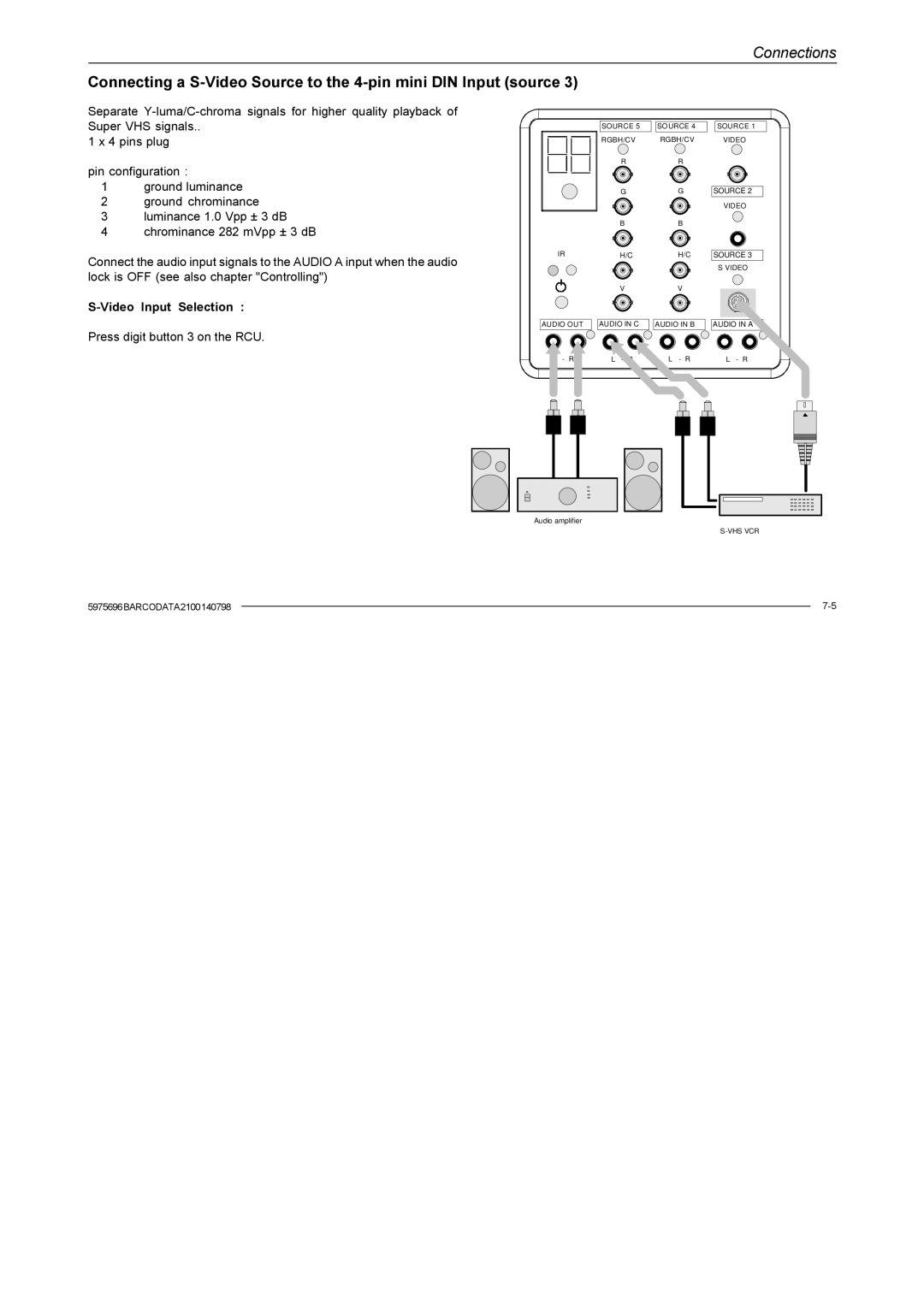 Barco R9001070 owner manual Audio OUT Source RGBH/CV Audio in C Audio in B Video 