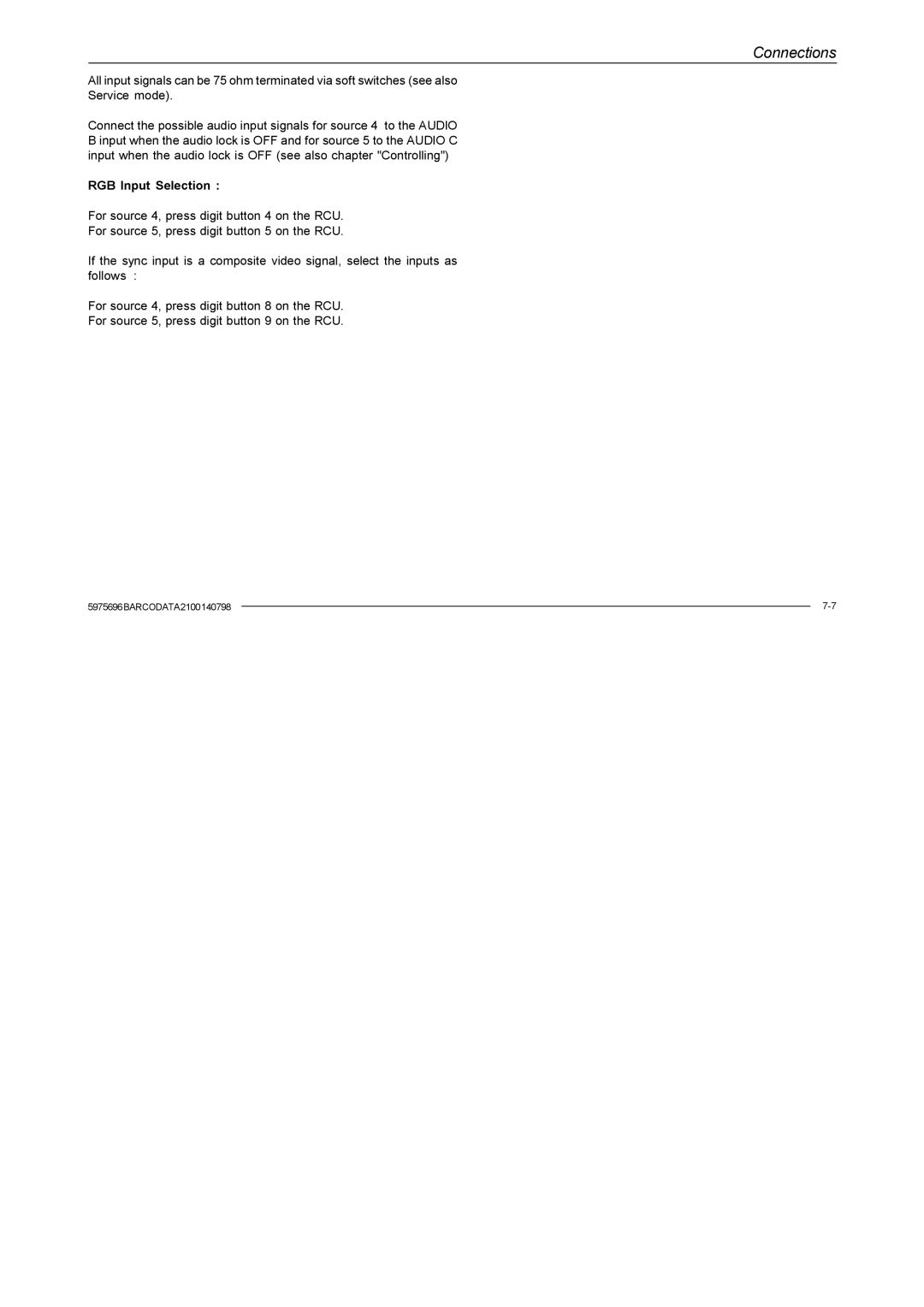 Barco R9001070 owner manual Connections 