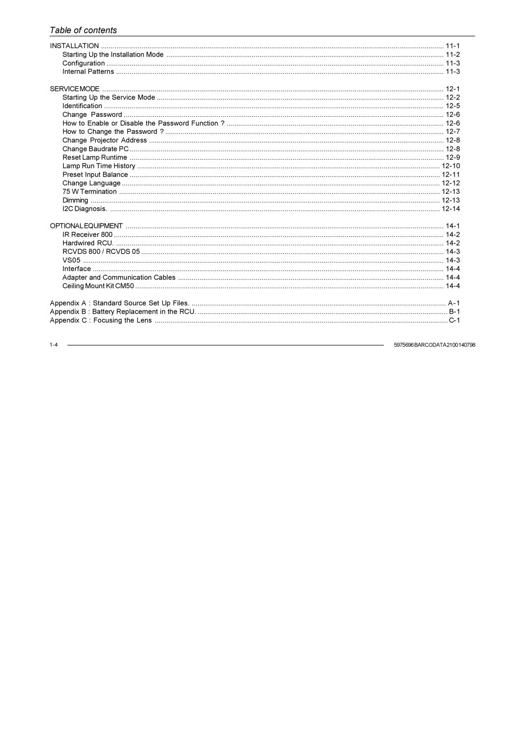 Barco R9001070 owner manual 11-1 