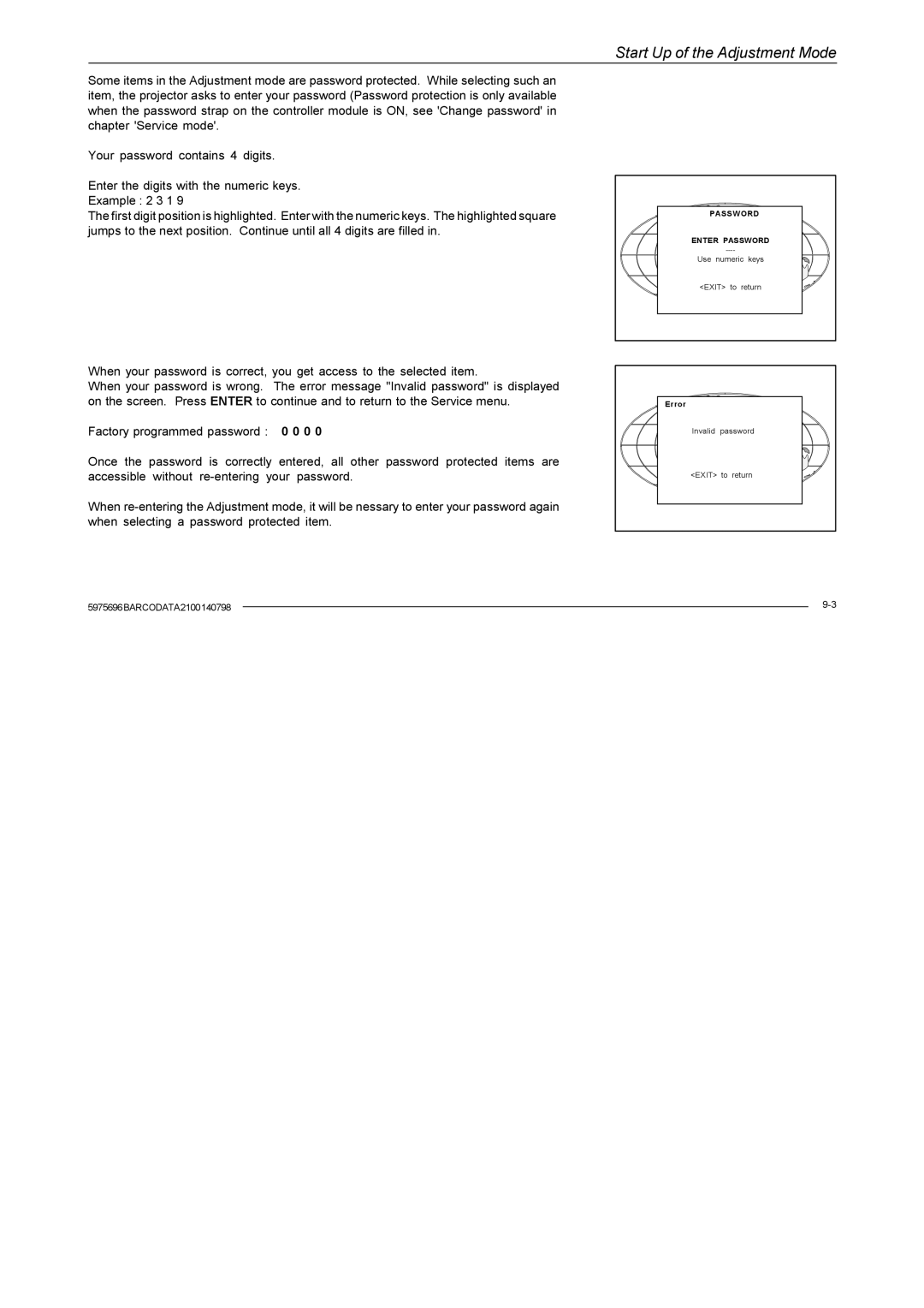 Barco R9001070 owner manual Password 