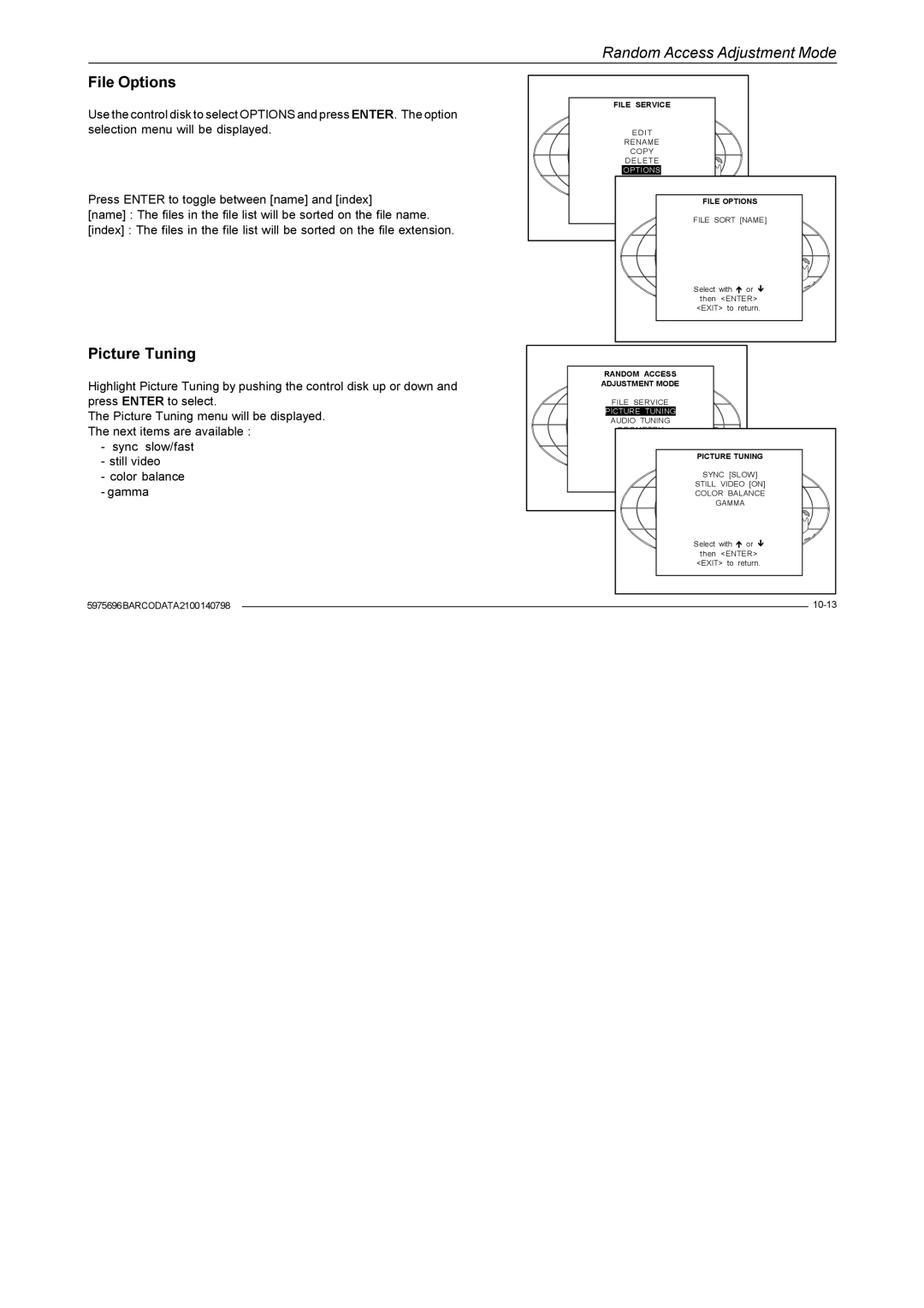 Barco R9001070 owner manual File Options, Picture Tuning 