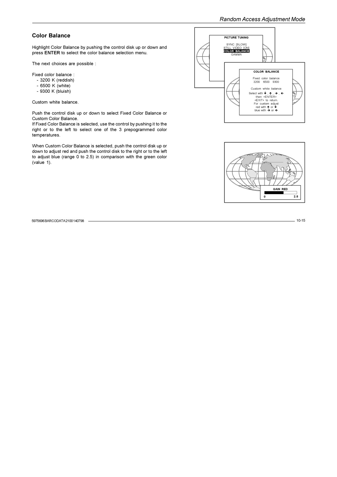 Barco R9001070 owner manual Color Balance 