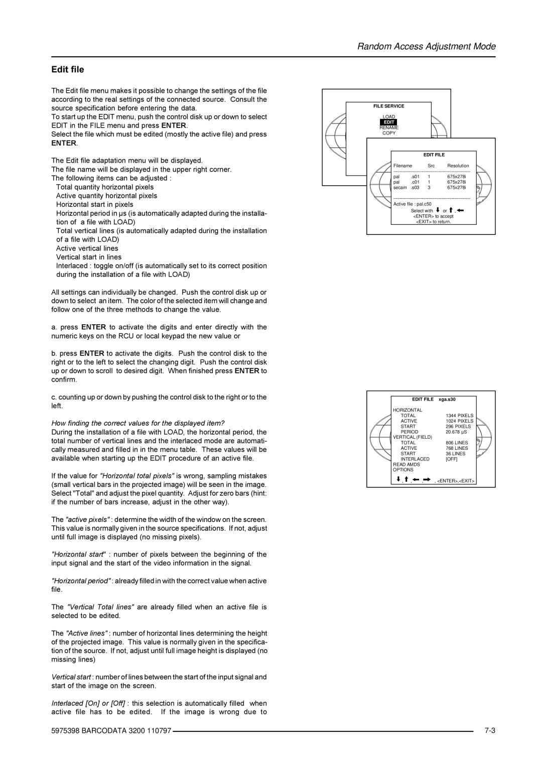 Barco R9001190 manual Edit file, Edit File 