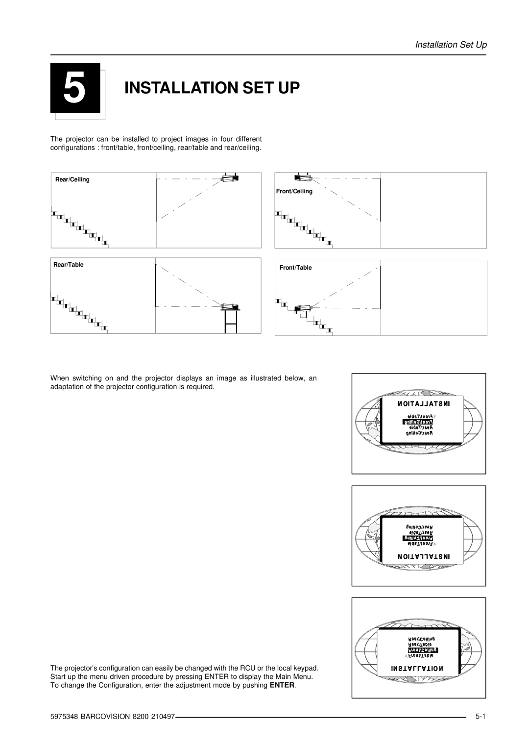 Barco R9001280 owner manual Installation SET UP 