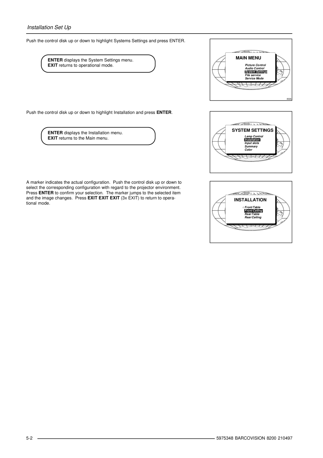 Barco R9001280 owner manual System Settings 