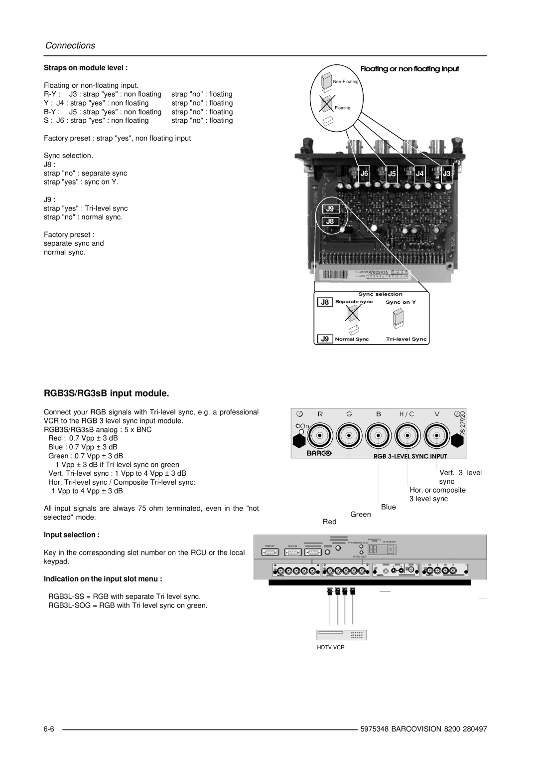 Barco R9001280 owner manual RGB3S/RG3sB input module, Input selection 