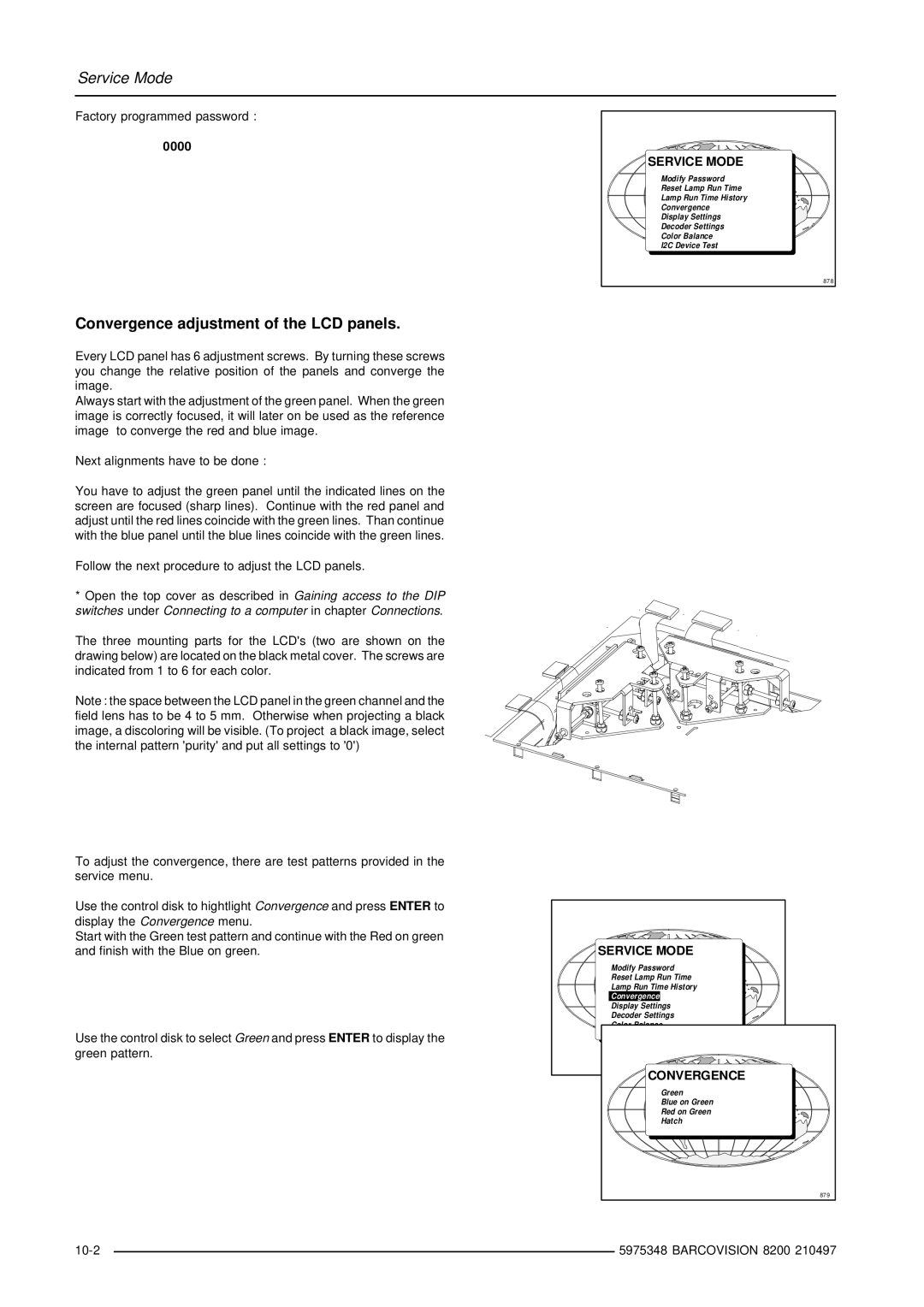 Barco R9001280 owner manual Convergence adjustment of the LCD panels, 0000 