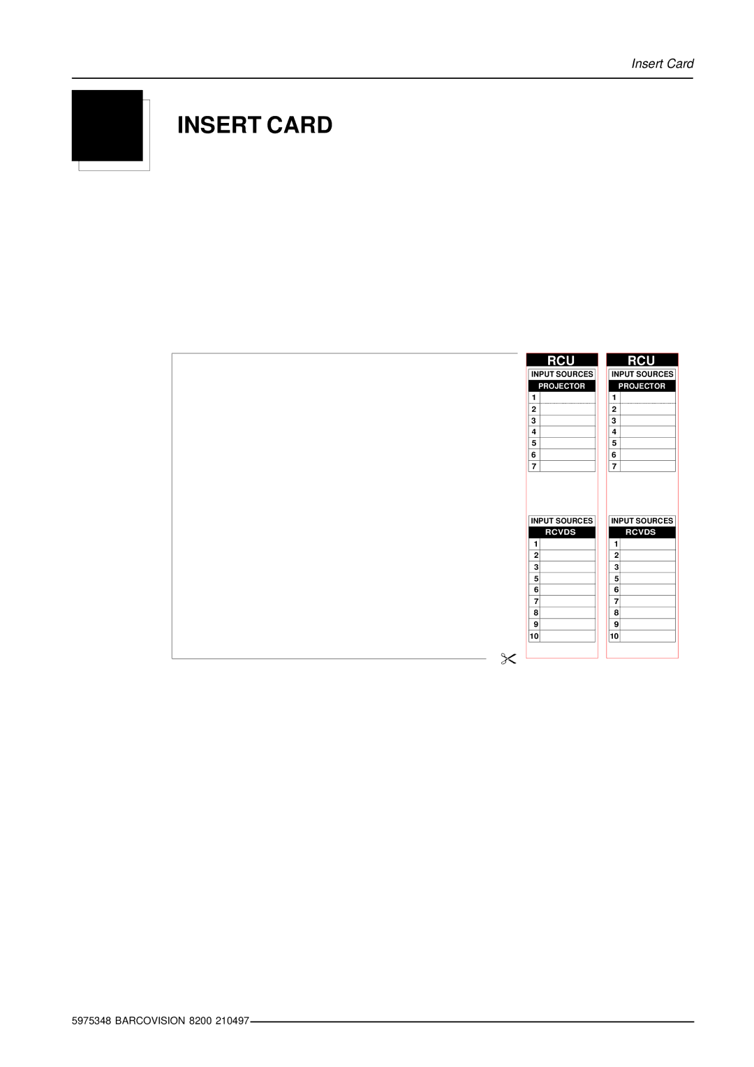 Barco R9001280 owner manual Insert Card 