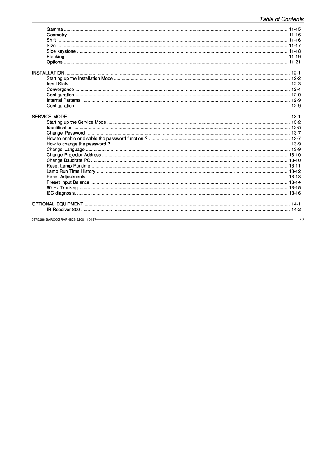 Barco R9001330 owner manual Table of Contents 
