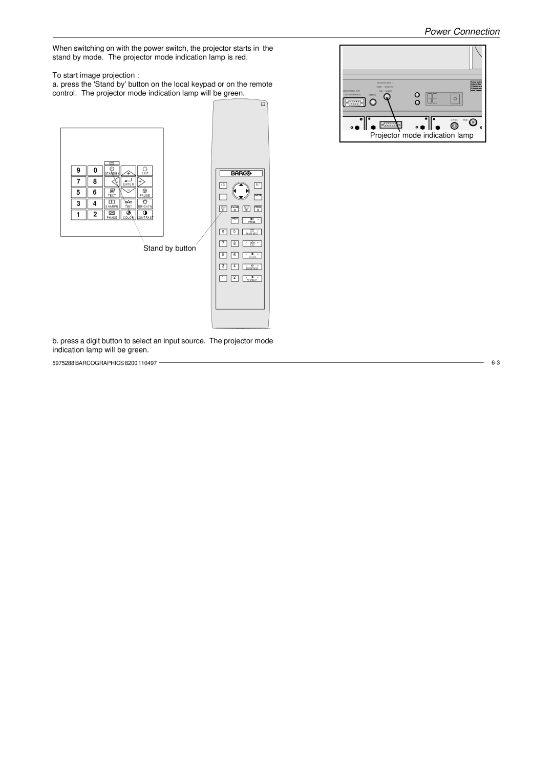 Barco R9001330 owner manual Stand by button 