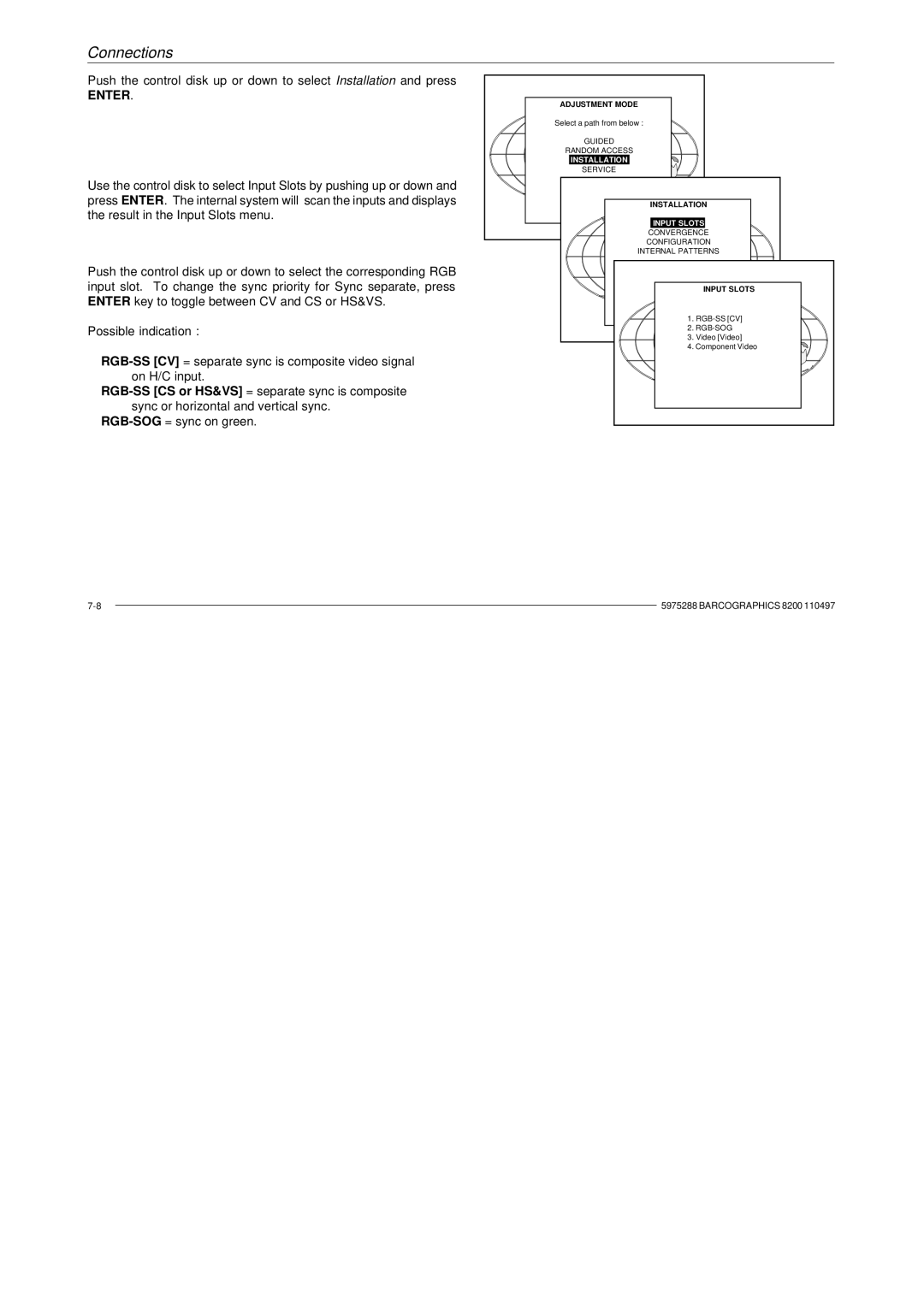 Barco R9001330 owner manual RGB-SOG= sync on green 