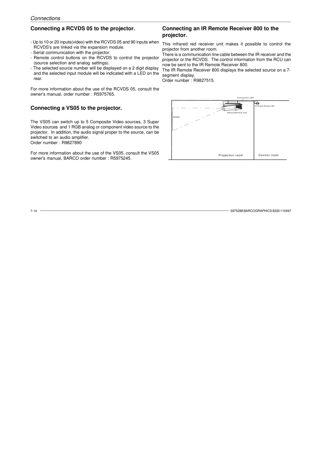 Barco R9001330 owner manual Connecting a VS05 to the projector 