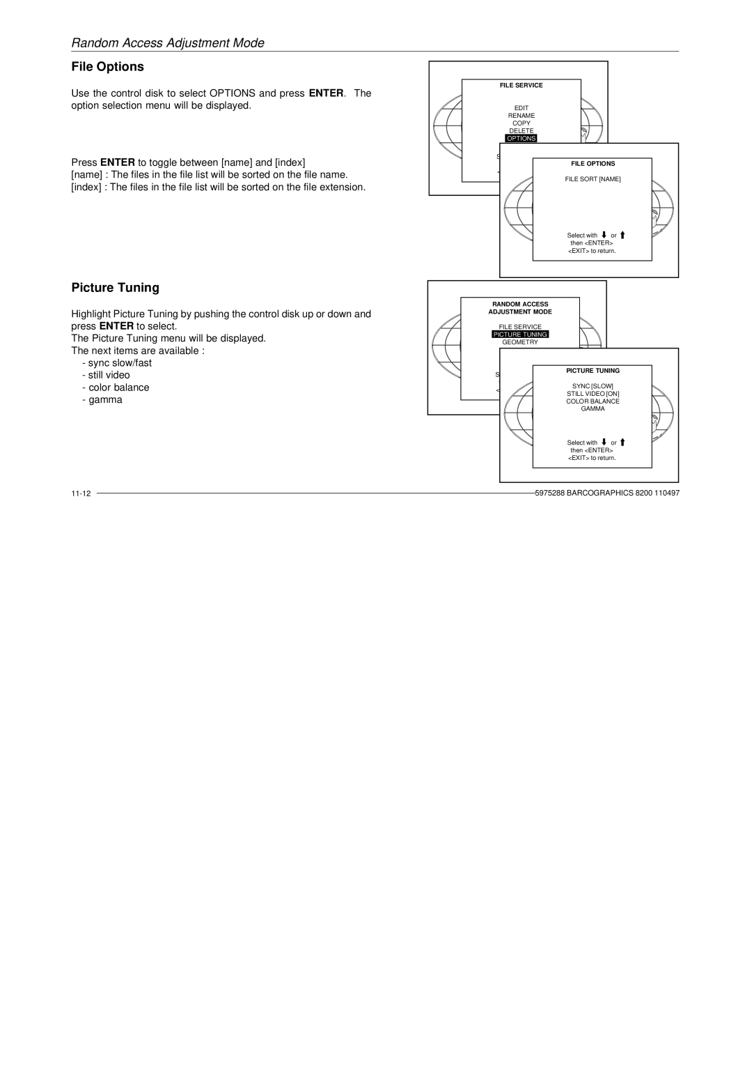 Barco R9001330 owner manual File Options, Picture Tuning 