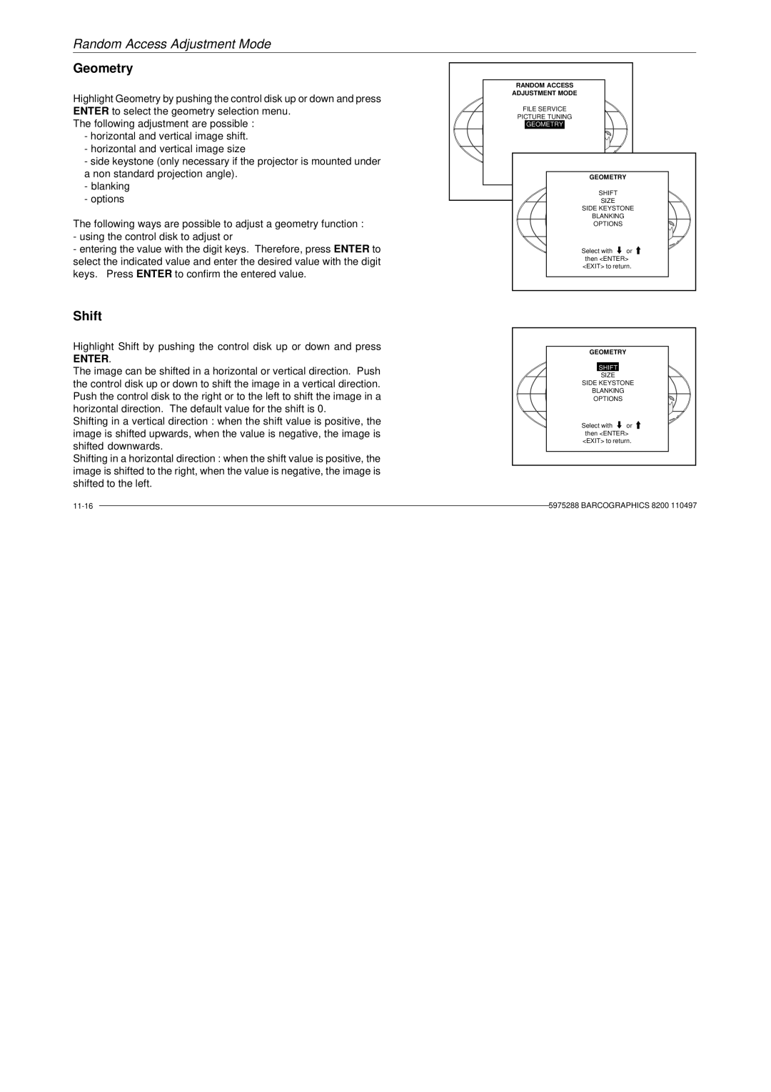 Barco R9001330 owner manual Geometry, Shift 