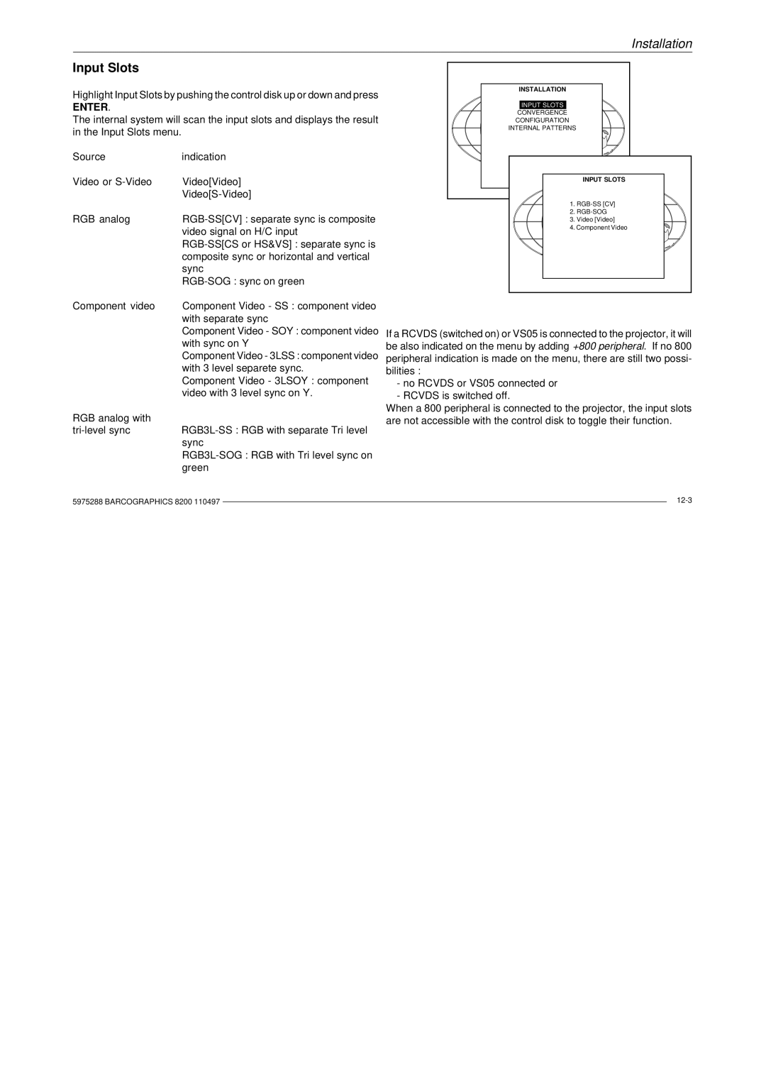 Barco R9001330 owner manual Input Slots 