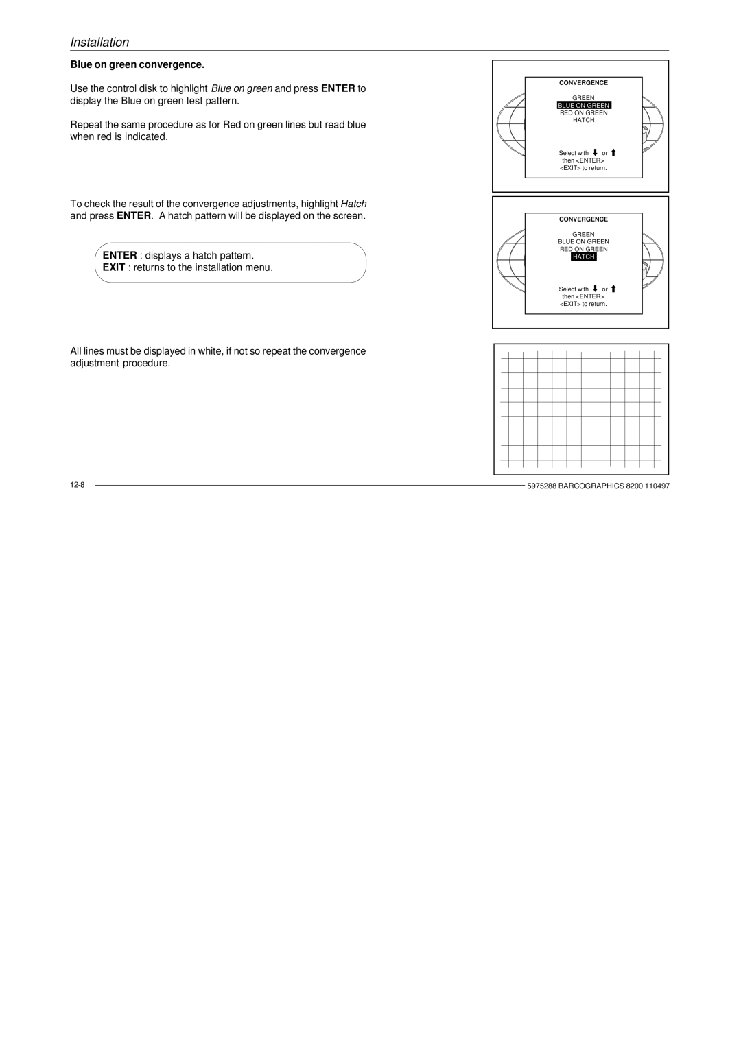 Barco R9001330 owner manual Blue on green convergence 