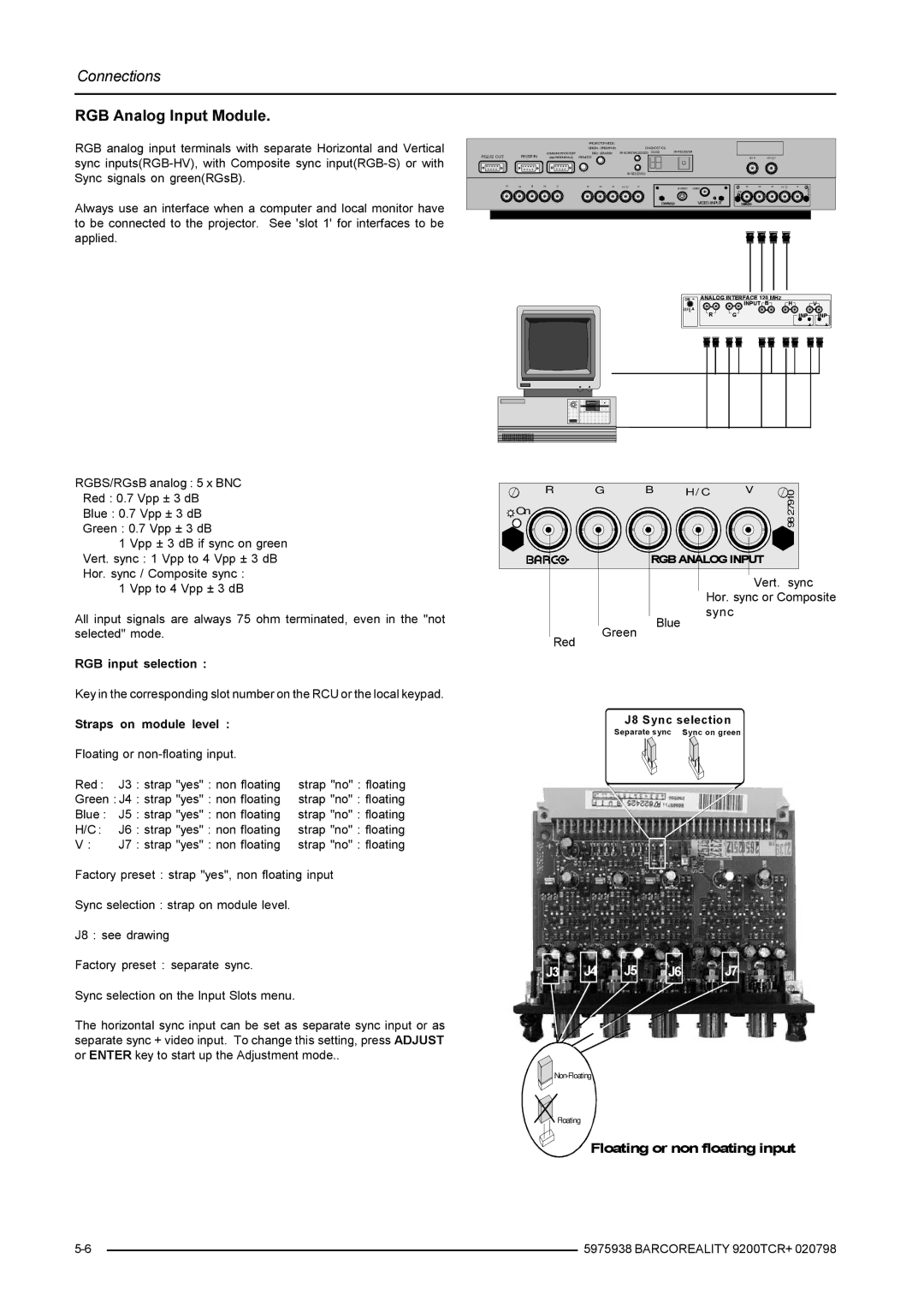 Barco R9001390 manual RGB Analog Input Module 