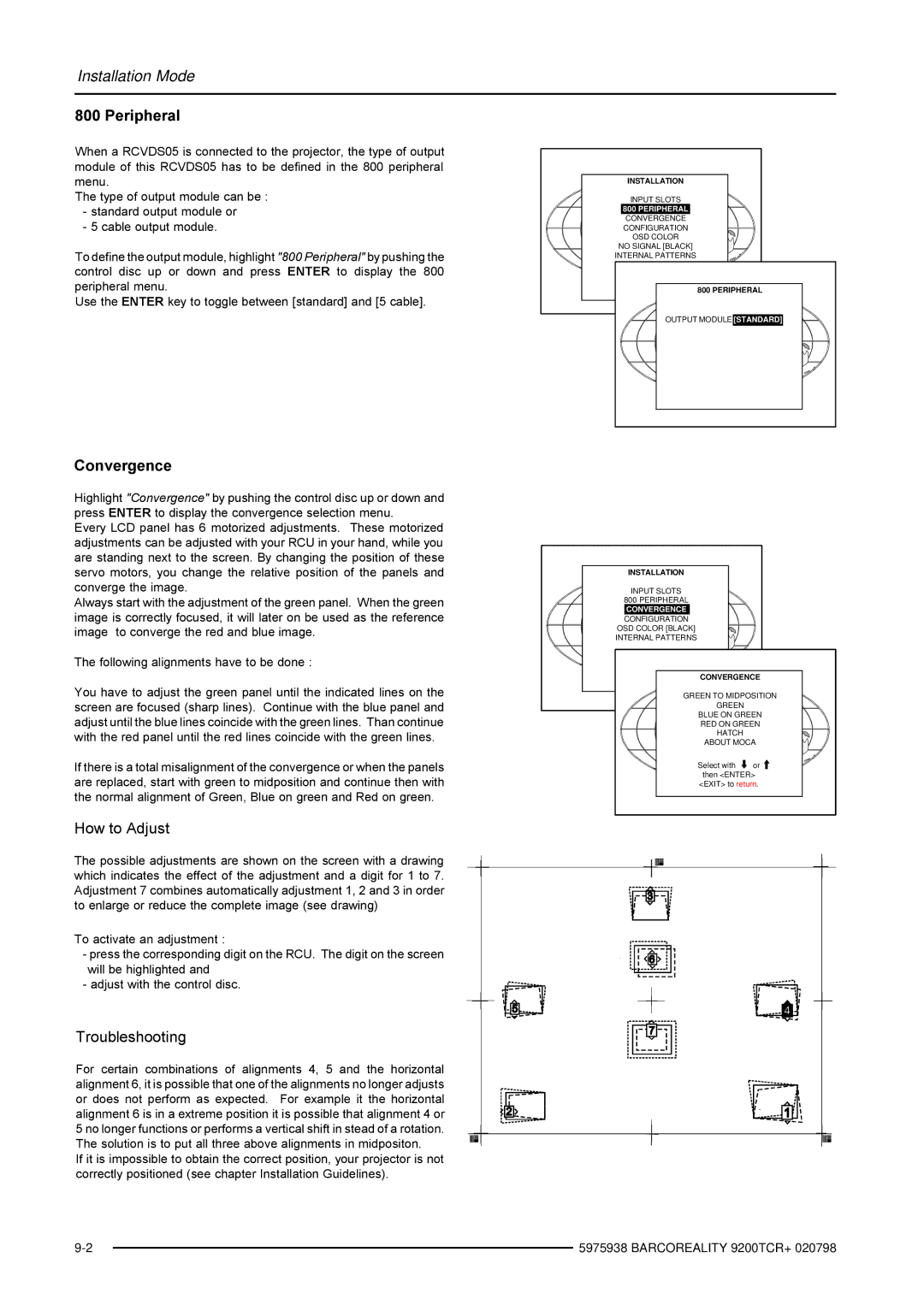 Barco R9001390 manual Peripheral, Convergence, How to Adjust, Troubleshooting 