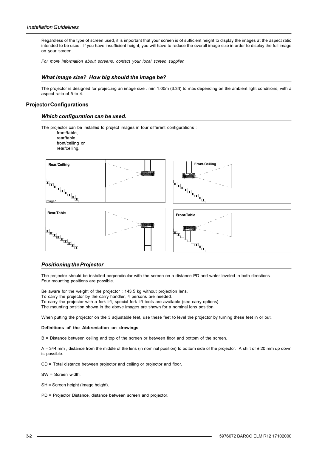 Barco R9001490 owner manual What image size? How big should the image be? 