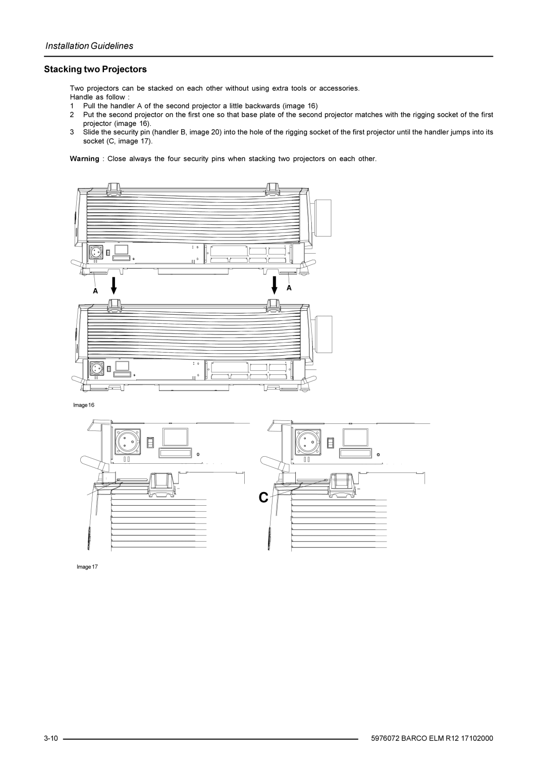 Barco R9001490 owner manual Stacking two Projectors 