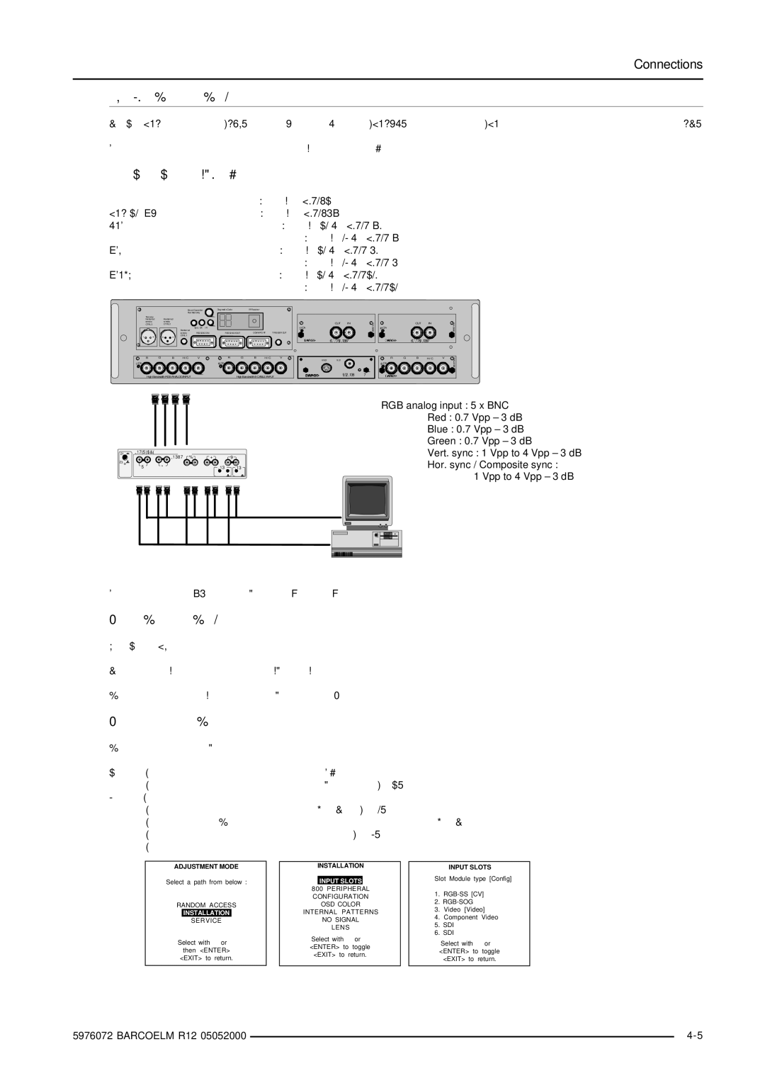 Barco R9001490 Connections Fixed RGB analog input slot, Range of interfaces made by Barco, How to select input Slot 