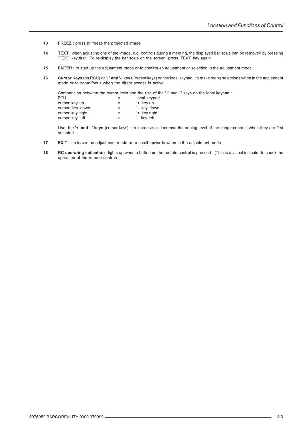 Barco R9001560 manual Rcu 