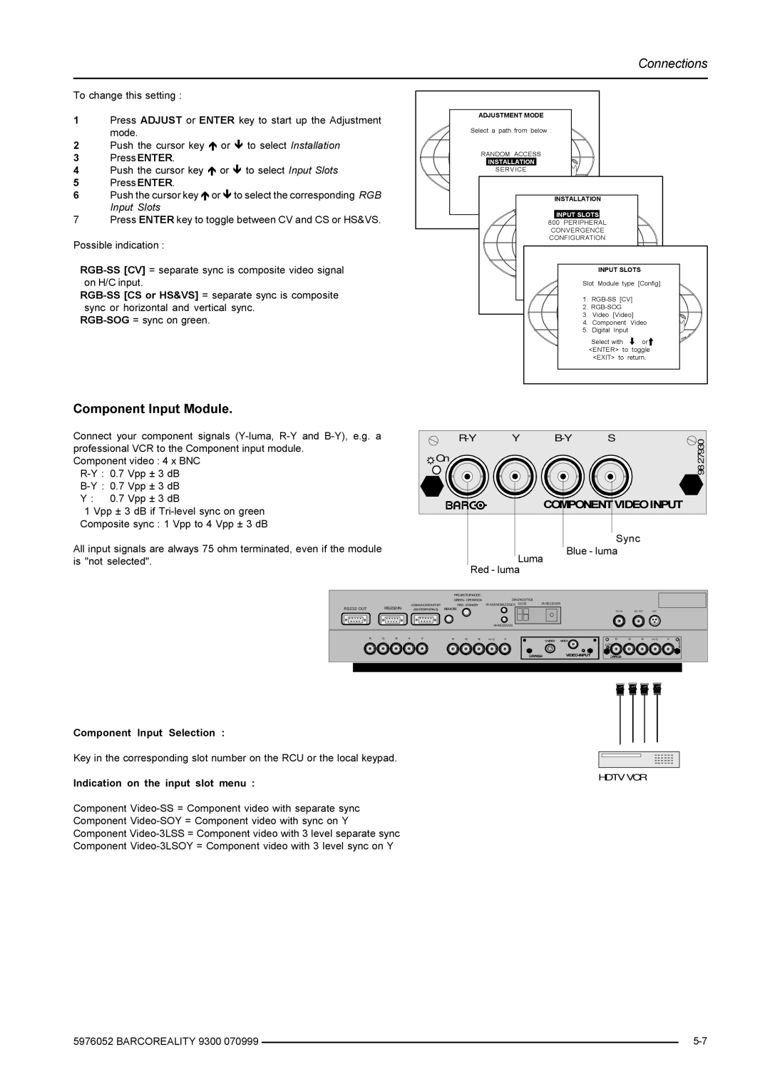 Barco R9001560 manual Component Input Module, 2032117B-Y S9,2,1387, Input Slots 