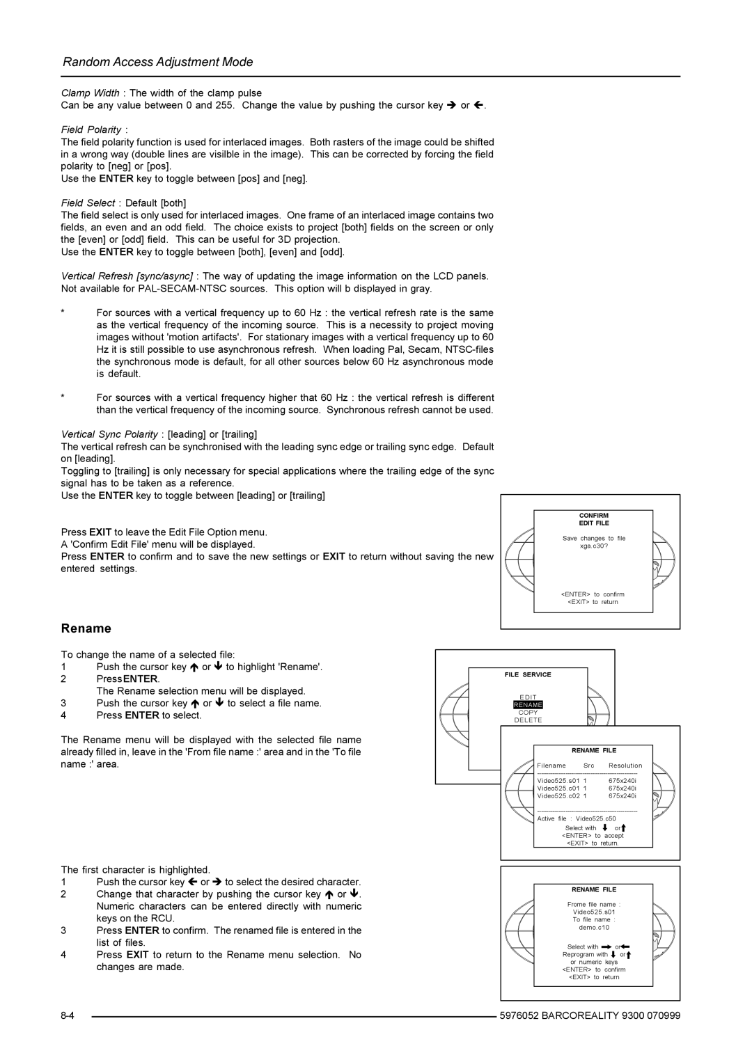 Barco R9001560 manual Rename, Field Polarity 