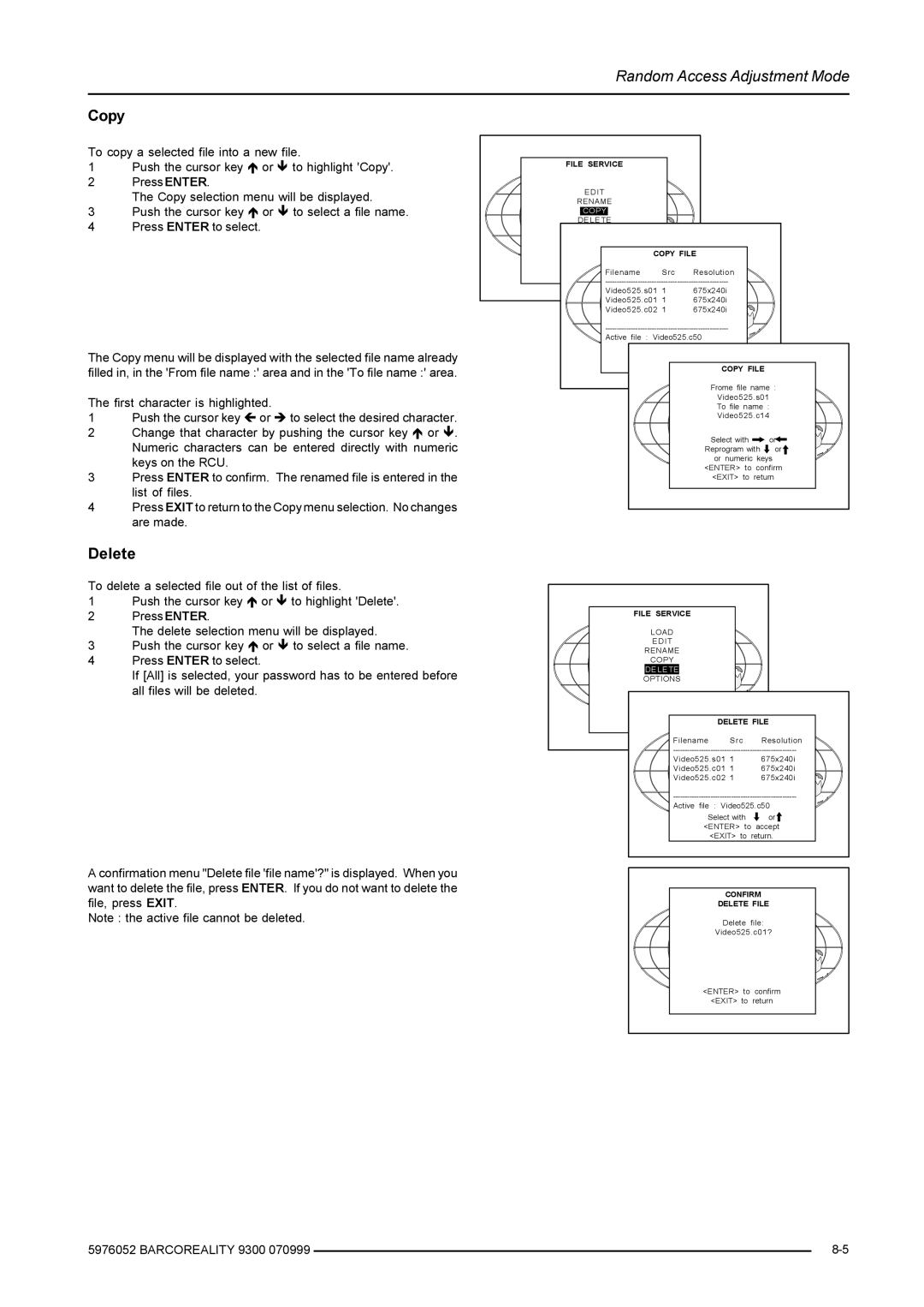 Barco R9001560 manual Copy, Delete 