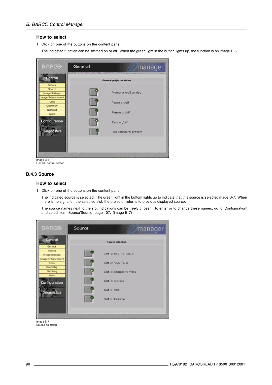 Barco R9001960 owner manual Source How to select 