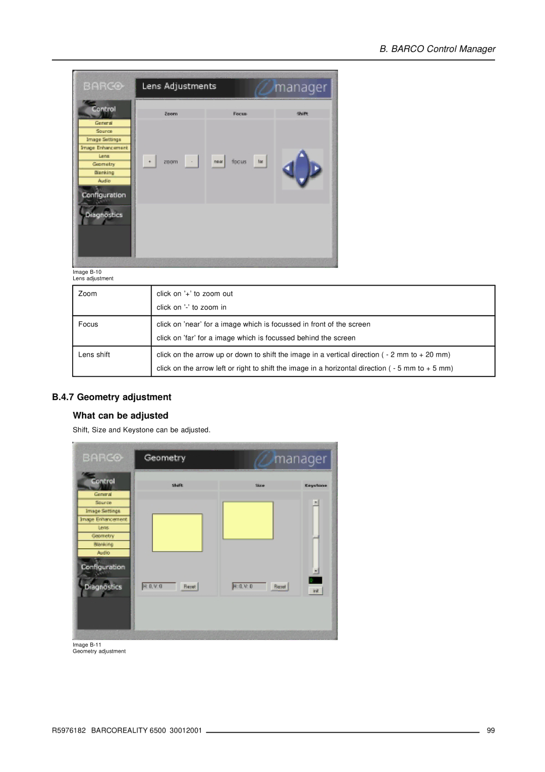 Barco R9001960 owner manual Geometry adjustment What can be adjusted 