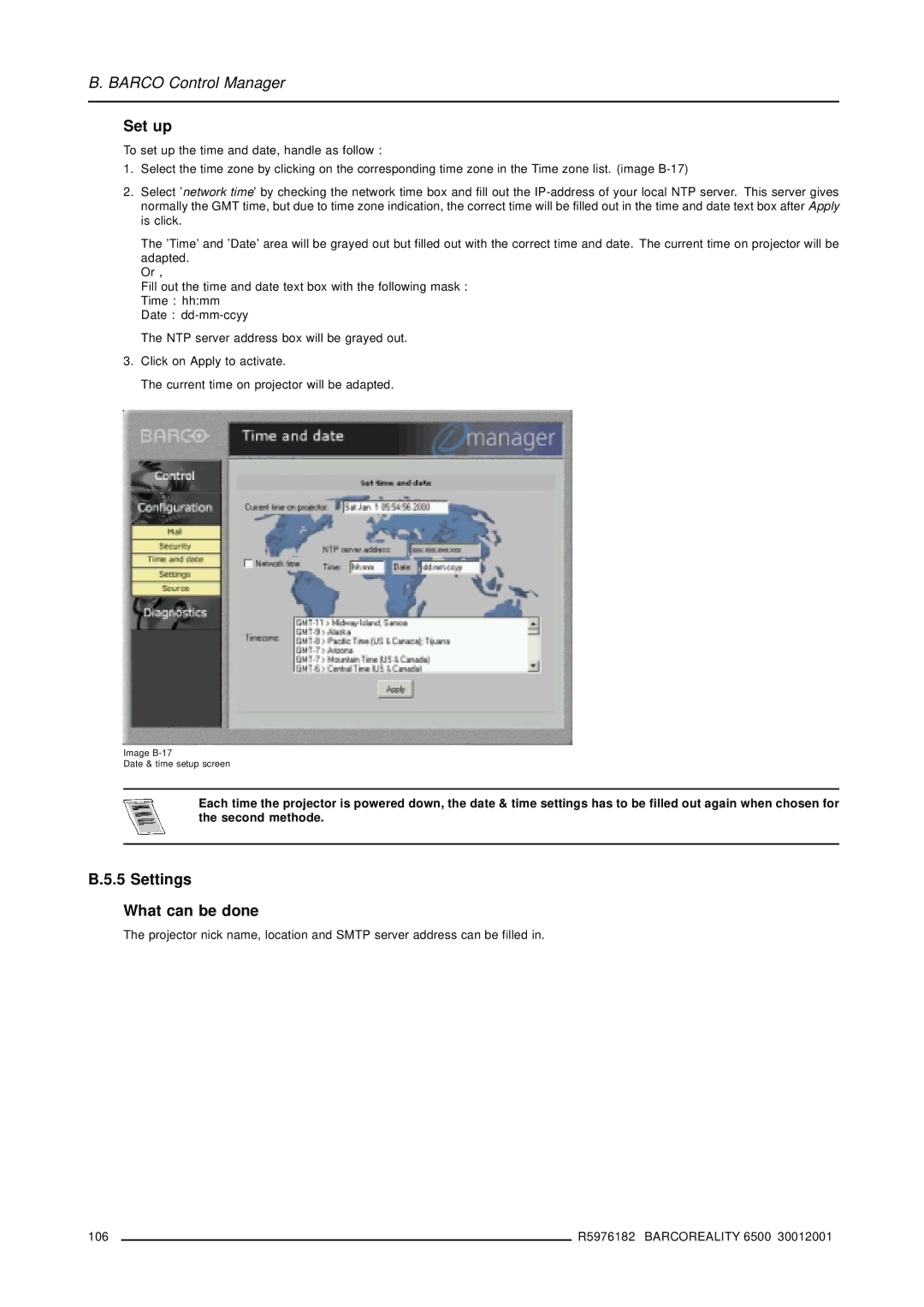 Barco R9001960 owner manual Settings What can be done 