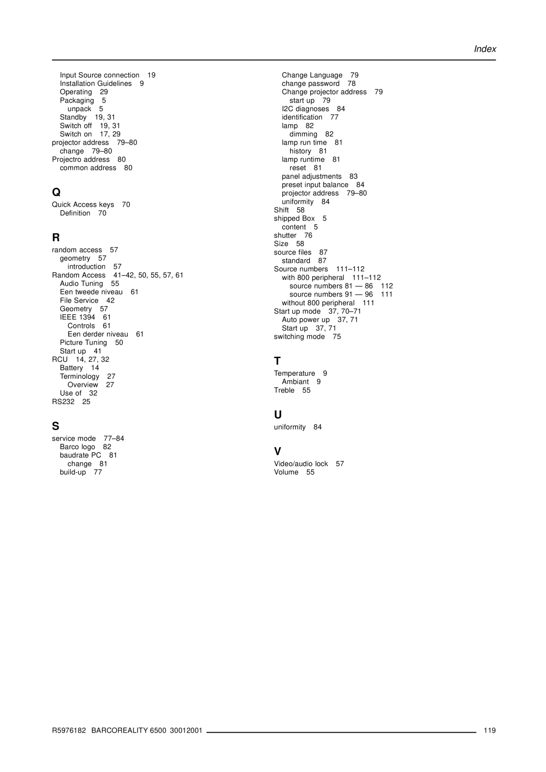 Barco R9001960 owner manual Rcu 