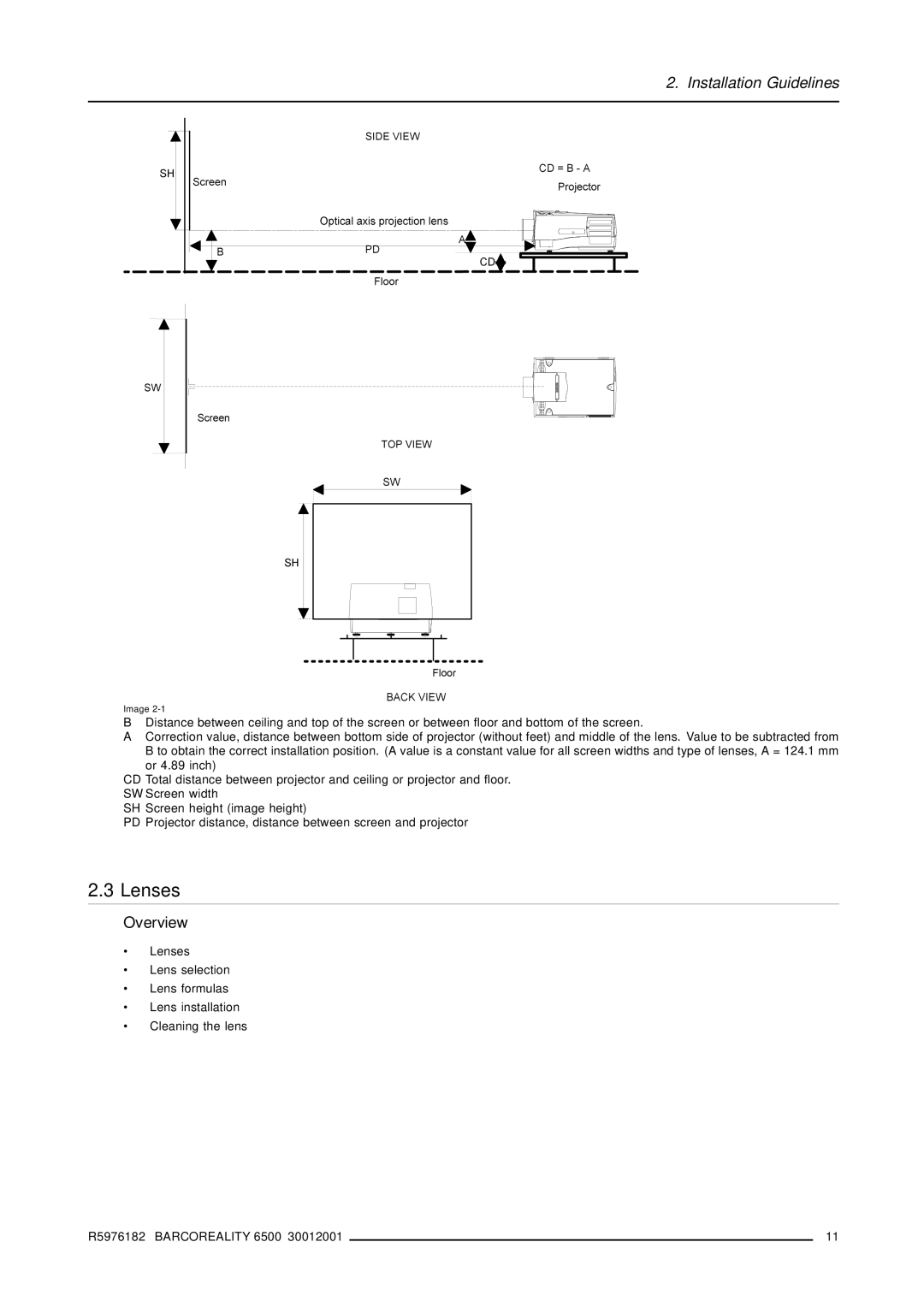 Barco R9001960 owner manual Lenses 