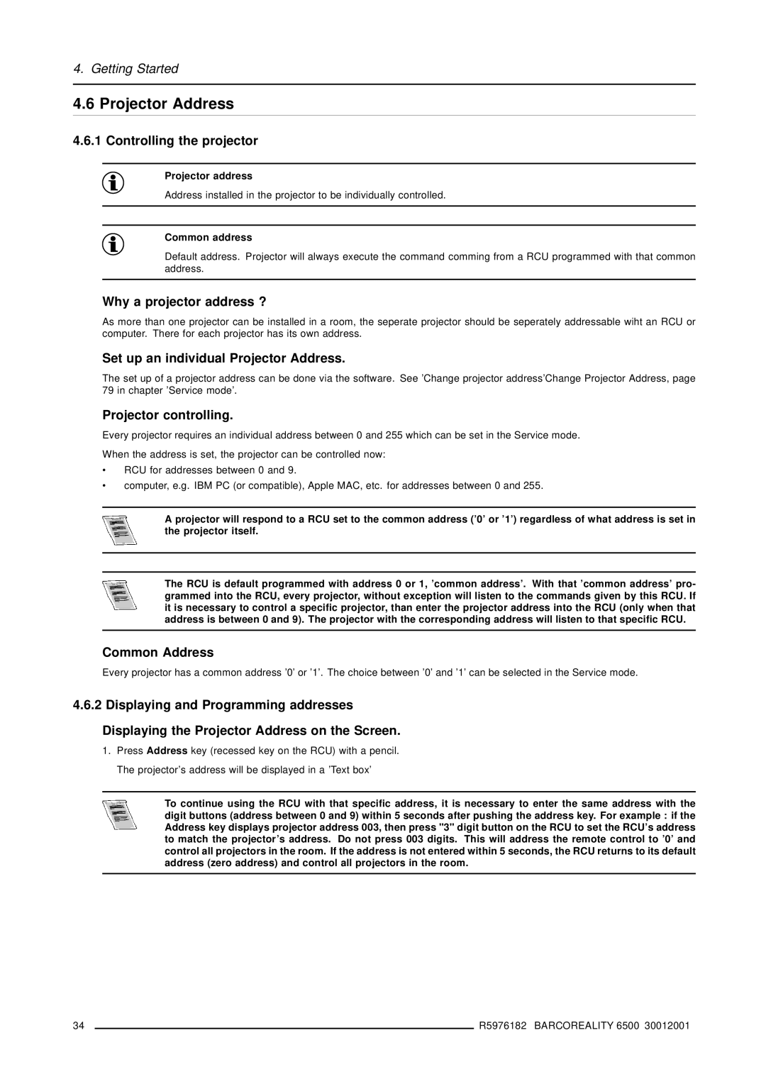 Barco R9001960 owner manual Projector Address 