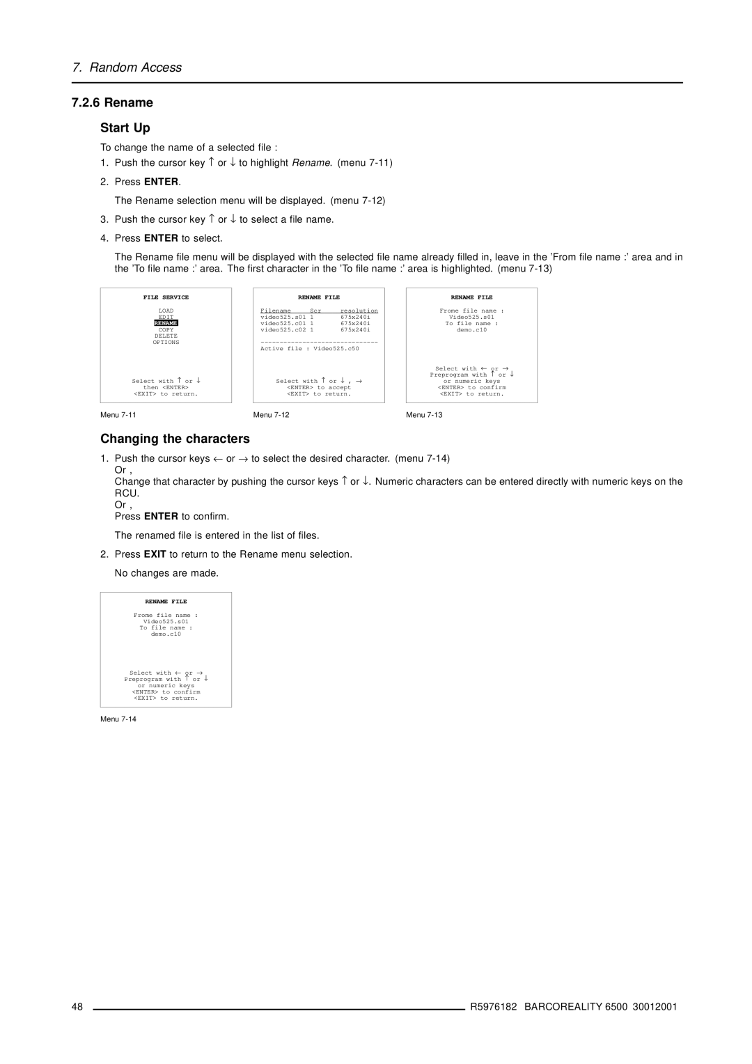 Barco R9001960 owner manual Rename Start Up, Changing the characters, Rename File 